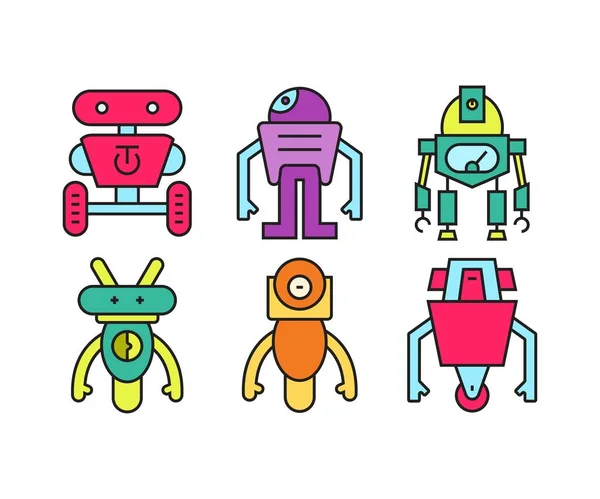 Set Icone Personaggio Robot Umanoide — Vettoriale Stock
