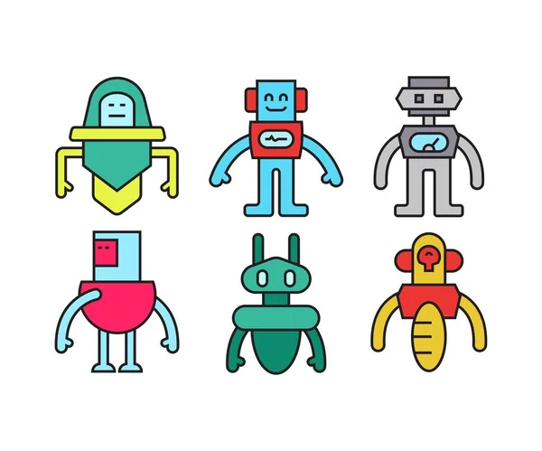 Insansı Robot Karakter Simgeleri Ayarlandı — Stok Vektör