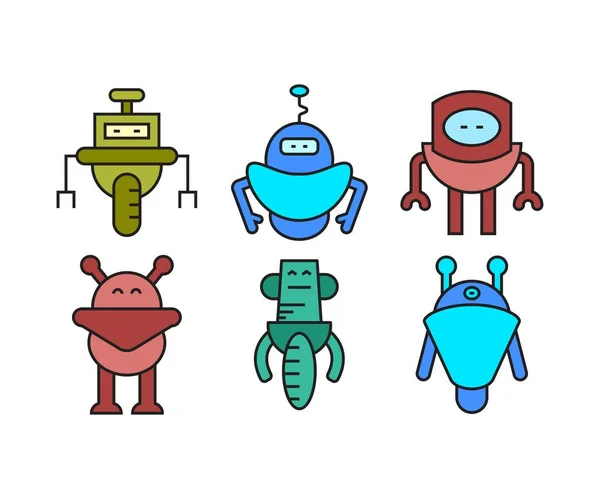 Jeu Icônes Personnage Robot Humanoïde — Image vectorielle
