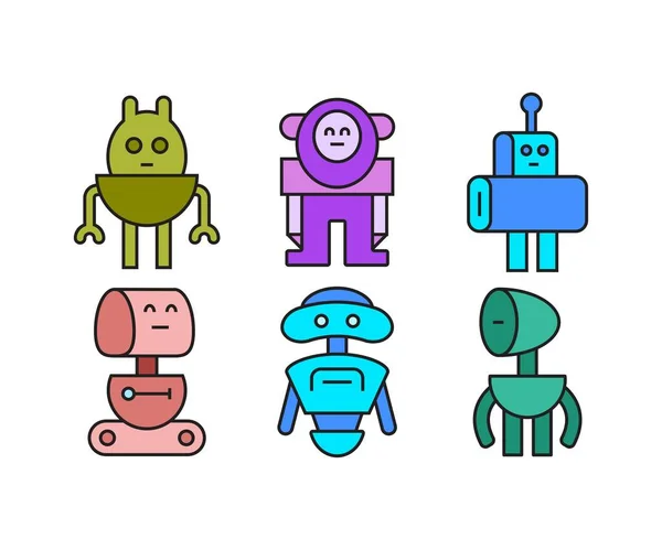 Humanoide Robot Carácter Iconos Conjunto — Archivo Imágenes Vectoriales