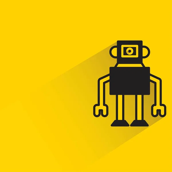 黄色の背景に影のあるドロイドロボット — ストックベクタ