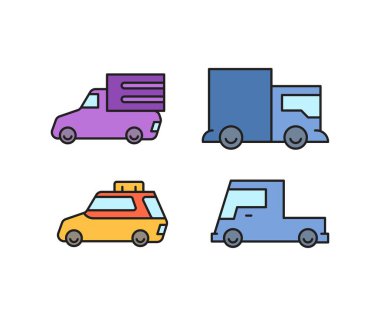 araba ve araç simgeleri vektör resimlemesini ayarlayın