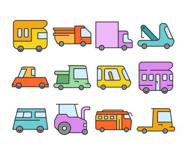 araba ve araç simgeleri vektör resimlemesini ayarlayın