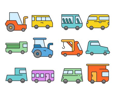 araba ve araç simgeleri vektör resimlemesini ayarlayın