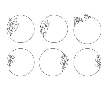 düğün kartı dekorasyonu bitki ve yaprak çerçeve çizimi