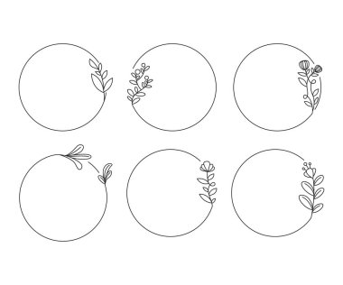 düğün kartı dekorasyonu bitki ve yaprak çerçeve çizimi