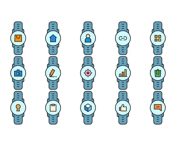 Smartwatch Och Användargränssnitt Ikoner Vektor Illustration — Stock vektor