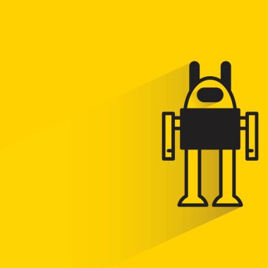 Sarı arka planda gölgesi olan sevimli robot.