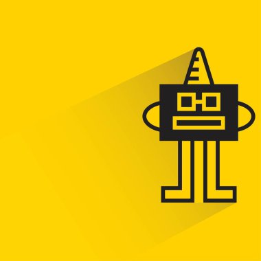 Sarı arka planda gölgesi olan komik canavar karakteri.