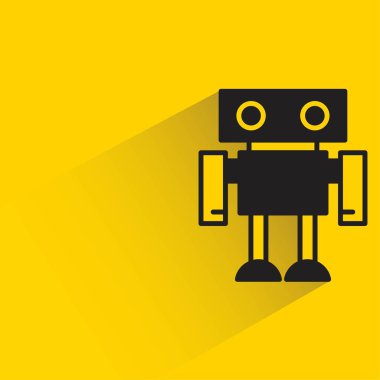 Sarı arka planda gölgesi olan droid robot.