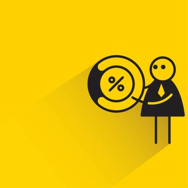 Ofis çalışanı ve sarı arka planda gölgesi olan çöp adam yüzdesi