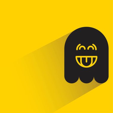Sarı arka planda gölgesi olan sevimli hayalet emojisi.