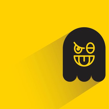 Sarı arka planda gölgesi olan sevimli hayalet emojisi.