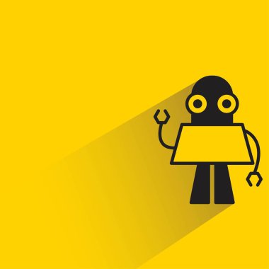 Sarı arkaplanda gölgesi olan robot karakter
