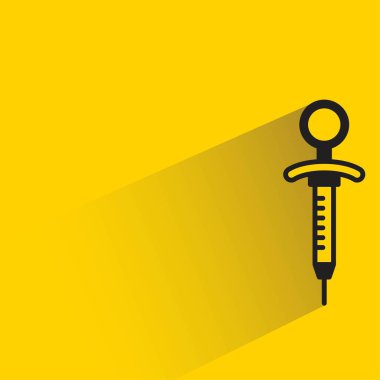 Sarı arka planda gölgesi olan tıbbi şırınga simgesi