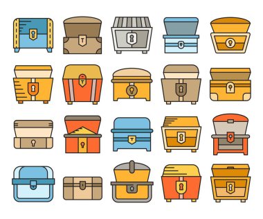 hazine sandığı simgeleri vektör illüstrasyonunu ayarla