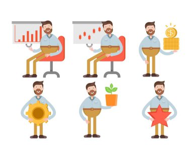 Farklı pozlardaki sakallı adam karakterleri