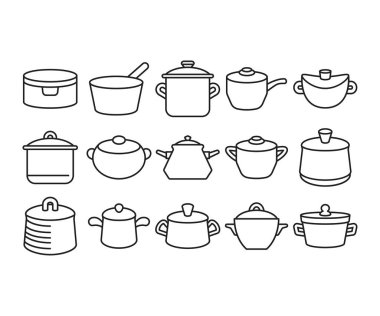 çorba kabı simgeleri çizgi vektör illüstrasyonunu ayarla
