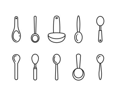 kaşık çizgisi simgeleri vektör illüstrasyonunu ayarla