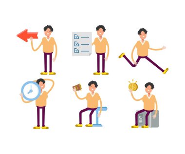 Farklı pozlardaki erkek öğrenci karakterleri.