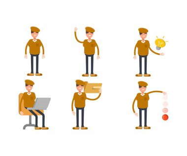 Başlık karakterleri farklı pozlarda olan çocuk çizim vektör çizimi