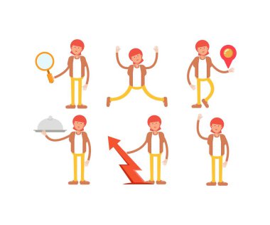 Farklı pozlardaki kızıl saçlı adam karakterleri.