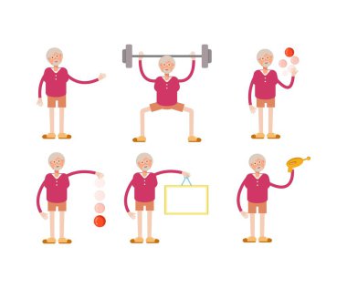 Çeşitli pozlardaki yaşlı adam karakteri vektör çizimi