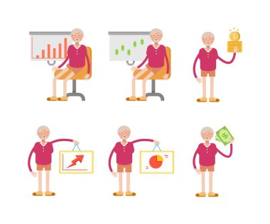 Farklı pozlardaki yaşlı adam karakterleri.