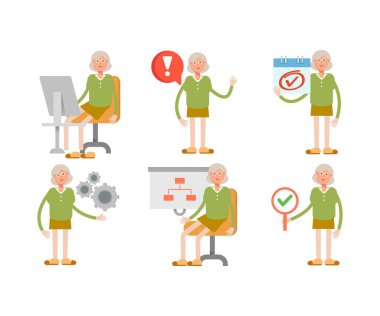 Çeşitli pozlardaki büyükanne ya da yaşlı kadın karakter