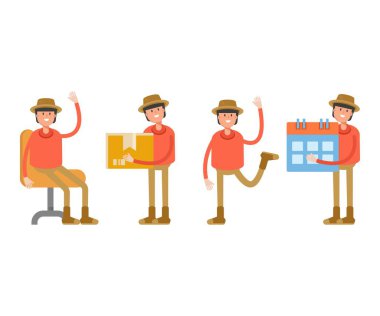 Farklı pozlarda şapka giyen çocuk resimleme seti