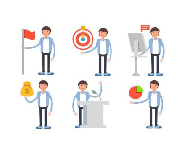 Farklı pozlardaki erkek karakterleri çizim seti