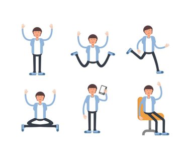 Farklı pozlardaki erkek karakterleri çizim seti