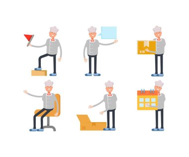 erkek şef karakterler vektör illüstrasyonunu ayarladı