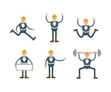 Çeşitli poziyonlardaki madenci karakterleri