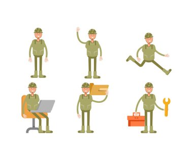 Çeşitli poziyon vektörlerindeki asker karakterleri