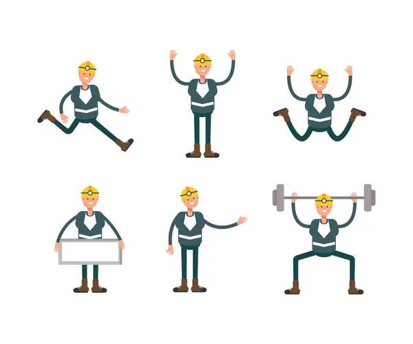 Stock vector miner characters in various poses vector set