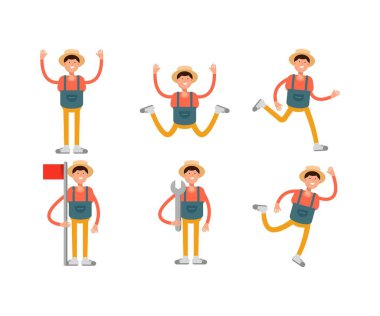 Erkek çiftçi karakterleri çeşitli pozlarda belirlendi.