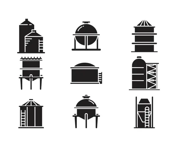 stock vector industrial tank and silo icons set vector illustration