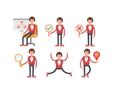 Çeşitli pozlardaki iş adamı karakterleri vektör illüstrasyonu