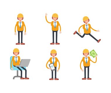 Kadın mühendis karakterleri vektör illüstrasyonunu ayarladı