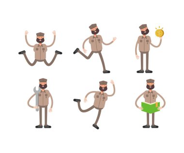 asker karakterleri çeşitli pozlarda belirlendi vektör illüstrasyonu