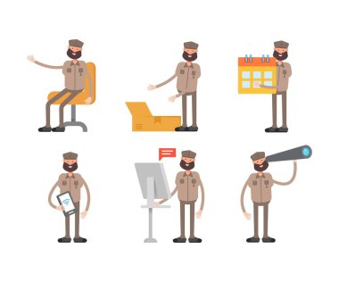 asker karakterleri çeşitli pozlarda belirlendi vektör illüstrasyonu