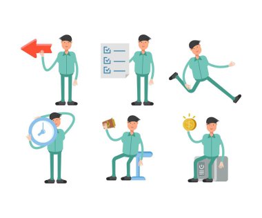 Çeşitli pozlardaki erkek karakterler vektör illüstrasyonu