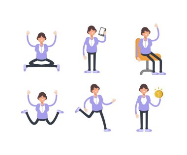 çalışan kadın karakterler farklı poziyon vektörü kümesi