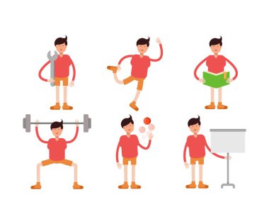 Çeşitli pozlardaki erkek karakterler vektör illüstrasyonu