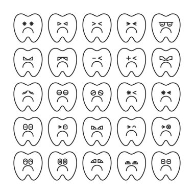 Huysuz ve sıkılmış diş ifadeleri vektör illüstrasyonunu ayarlar