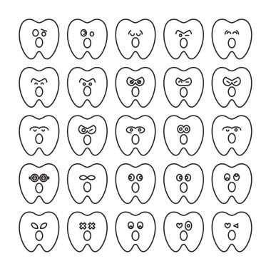 Şaşırmış diş ifadeleri vektör çizimini ayarlar