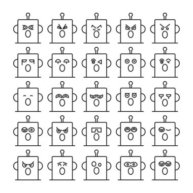 Şaşırmış robot ifadeleri vektör illüstrasyonunu ayarlar
