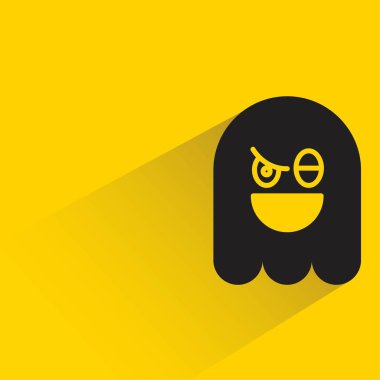 Sarı arka planda gölgesi olan sevimli hayalet emojisi.