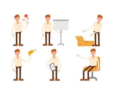 Çeşitli pozlardaki erkek karakterler vektör illüstrasyonu